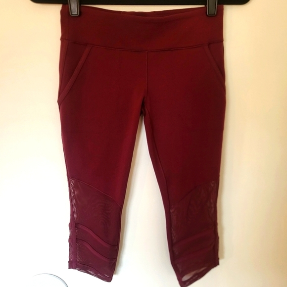 EUC Ivivva lululemon Mesh With Grace Crop Leggings Maroon Burgundy Red Size 14 - Picture 1 of 12